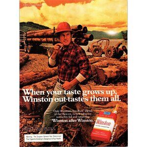 1979 Winston Cigarettes Vintage Print Ad Lumberjack Logging Camp Logger Wall Art